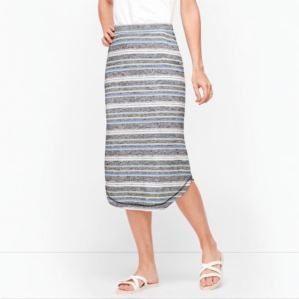 NWT T by Talbots Striped Pull-On Midi Skirt Size L Lightweight Knit Pockets